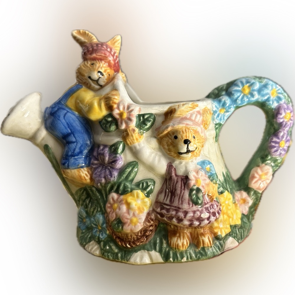 Vintage Rabbit Garden Party Ceramic Bunny Teapot Mercuries 1998 Springtime